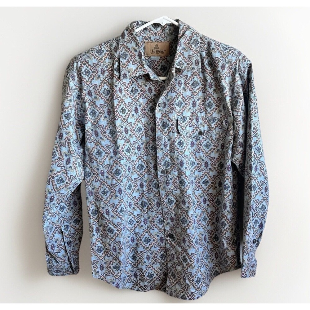 Vtg‎ Liz Claiborne Liz Wear Women Petite Sm Button Up Blue Long Sleeve Blouse